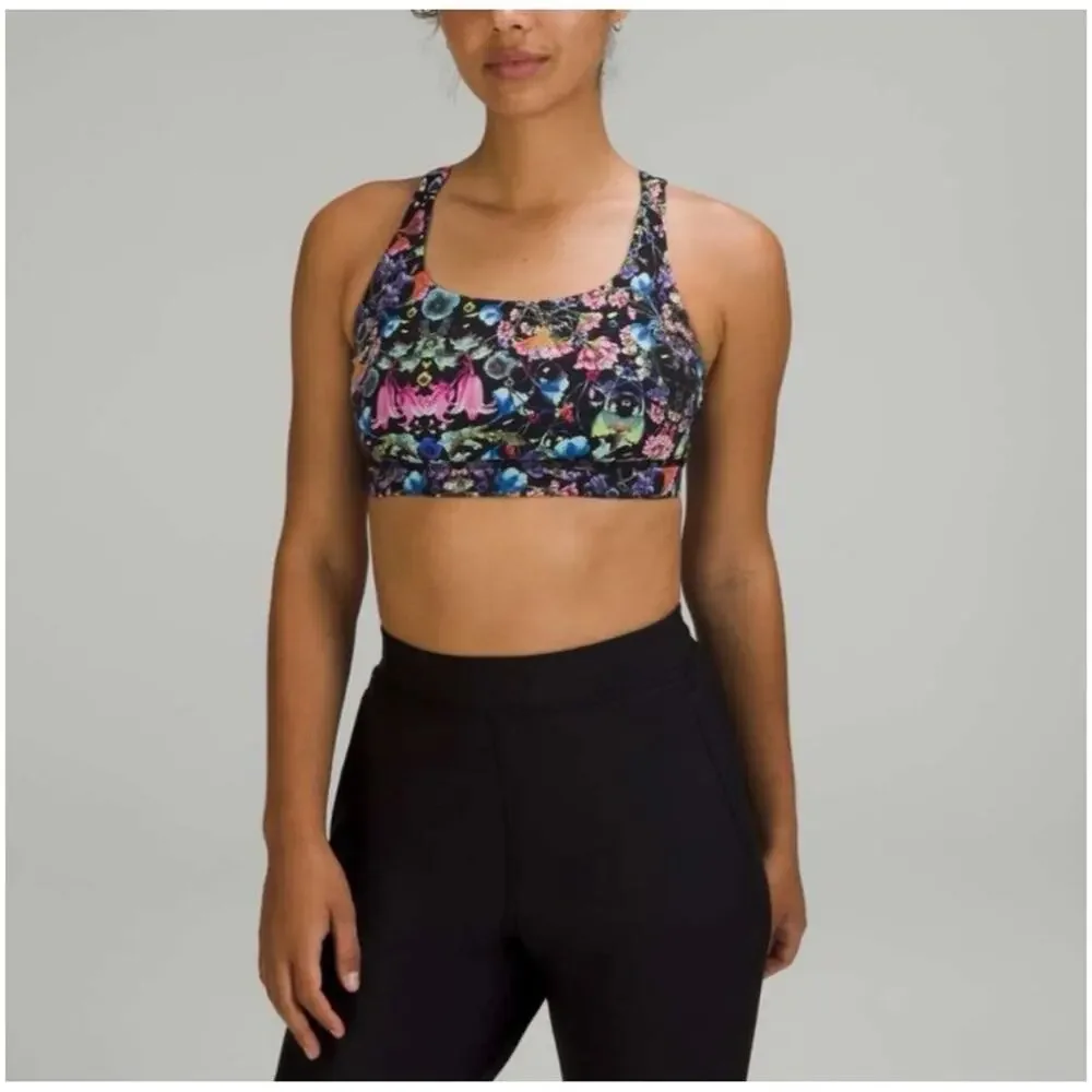 Lululemon Women’s Sz 2 Black Floral Sports Bra Energy Flowerscope Medium Support